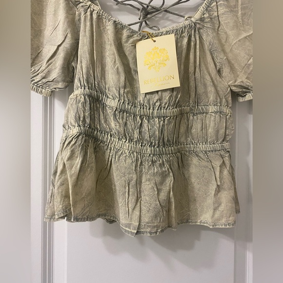 SOLD! Rebellion Again Criss-Cross Lace Up Backless Ruffle Hem Peplum Crop Top M - Picture 9 of 16